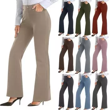 Женские повседневные деловые рабочие брюки с карманами, обычные микро-клеш XXL кофейный