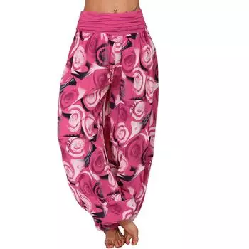 Женские повседневные длинные брюки с эластичной резинкой на талии и принтом больших размеров, прямые свободные длинные брюки Haren M