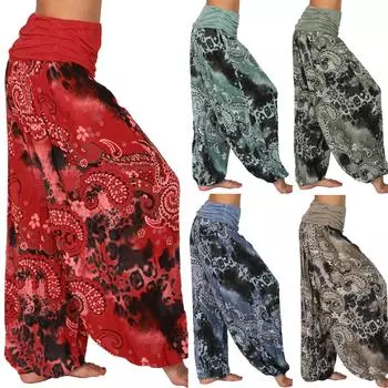 Женские повседневные длинные брюки с эластичной резинкой на талии и принтом больших размеров, прямые свободные длинные брюки Haren L