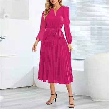 Женские повседневные длинные летние солнцезащитные платья 2023 с длинным рукавом и v-образным вырезом, струящееся плиссированное макси-платье для коктейля M
