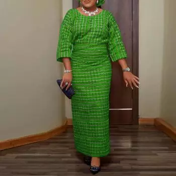 Женские повседневные длинные платья больших размеров с круглым вырезом и длинными рукавами с принтом 4XL красный