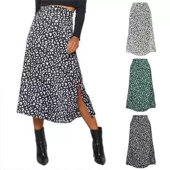 Женские повседневные длинные юбки с леопардовым принтом и высокой талией, разделенные юбки, верхняя одежда, вечерние клубные уличные днища S темно-зеленого
