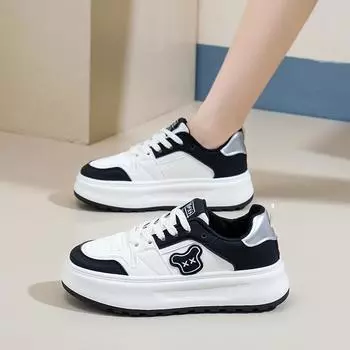 Женские повседневные дышащие кроссовки из искусственной кожи на платформе, массивные нескользящие кроссовки для ходьбы для женщин, кроссовки на шнуровке, удобные теннисные туфли 35