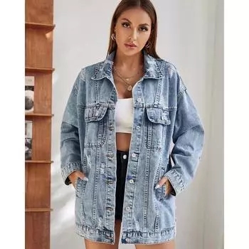 Женские повседневные джинсовые куртки больших размеров, винтажные рваные джинсовые пальто средней длины XXS синий
