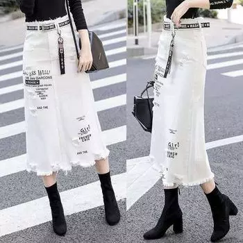 Женские повседневные джинсы с бахромой и свободными карманами. Разрушенная юбка. Юбка с разрезом. Джинсовая юбка. XXXL белый