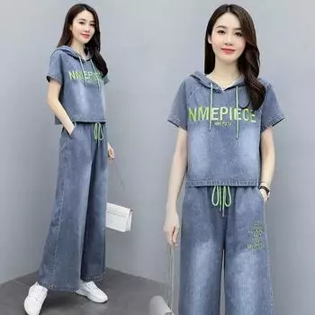 Женские повседневные джинсы с капюшоном и вышивкой букв из двух частей с короткими рукавами XS белый