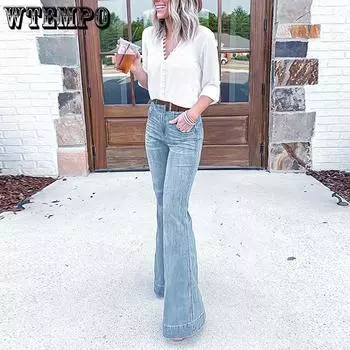 Женские повседневные джинсы с высокой талией, широкие джинсовые брюки, расклешенные брюки-клеш, женские модные леггинсы с цветочным принтом, одежда больших размеров