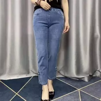 Женские повседневные джинсы Temperament весна-осень, брюки Nine-minute из хлопка с высокой эластичностью 3XL