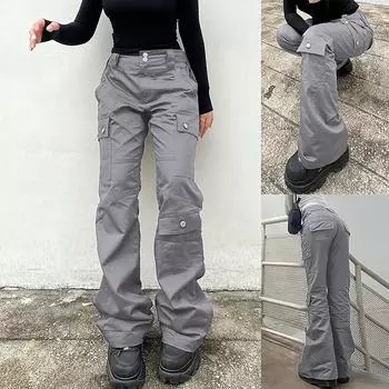 Женские повседневные джинсы, женские повседневные брюки на пуговицах в уличном стиле, повседневные джинсы-карго с вышивкой в стиле ретро и поясом с несколькими карманами M