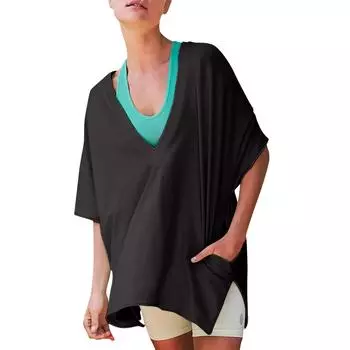 Женские повседневные футболки большого размера с V-образным вырезом, топы, двусторонние спортивные футболки с круглым вырезом, модные трендовые футболки M чёрный