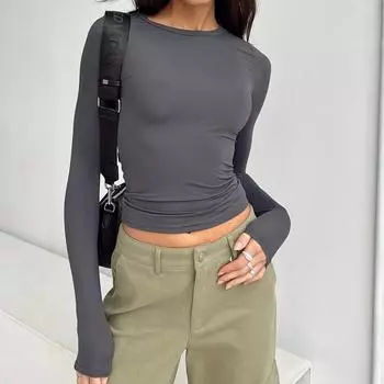 Женские повседневные футболки с длинными рукавами, весна-осень, однотонные приталенные пуловеры, футболки, женские уличные футболки, топы, повседневные S