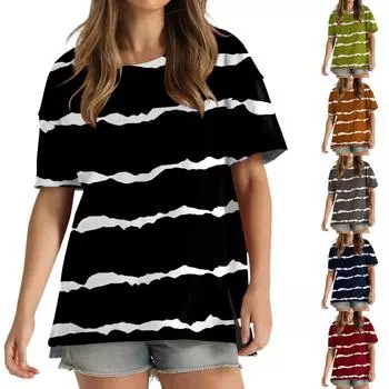 Женские повседневные футболки с круглым вырезом и короткими рукавами с принтом, короткая передняя и длинная задняя часть XXL чёрный