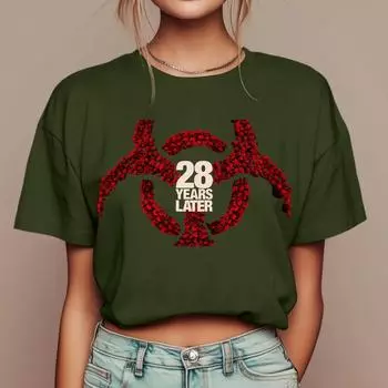 Женские повседневные футболки с принтом для фестиваля, с коротким рукавом, с цветочным коротким рукавом, с круглым вырезом, ретро, с коротким рукавом, летние, повседневные топы L армия зеленый