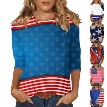 Женские повседневные футболки с рукавом 3/4, топы с круглым вырезом L горячий розовый