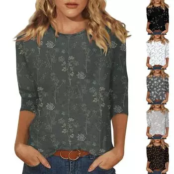 Женские повседневные футболки с рукавом 3/4, топы с круглым вырезом L чёрный