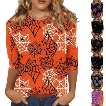 Женские повседневные футболки с рукавом 3/4 и топы с круглым вырезом L чёрный