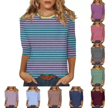 Женские повседневные футболки с рукавом 3/4, топы с круглым вырезом L чёрный