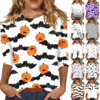 Женские повседневные футболки с рукавом 3/4 и топы с круглым вырезом XXXL фиолетовый