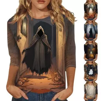 Женские повседневные футболки с рукавом 3/4 и топы с круглым вырезом L