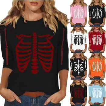 Женские повседневные футболки с рукавом 3/4 и топы с круглым вырезом XXL