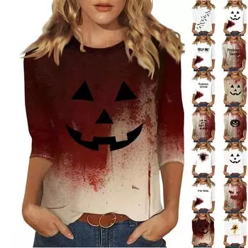 Женские повседневные футболки с рукавом 3/4 и топы с круглым вырезом S кофейный