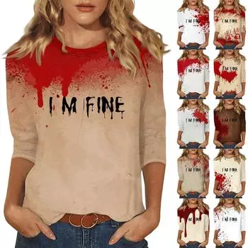 Женские повседневные футболки с рукавом 3/4 и топы с круглым вырезом M бронзовый