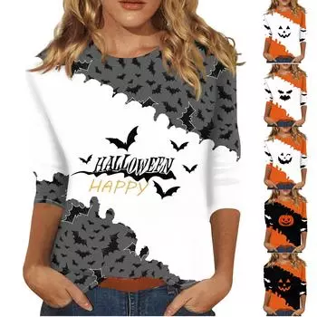 Женские повседневные футболки с рукавом 3/4 и топы с круглым вырезом XL бежевый