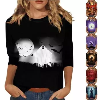 Женские повседневные футболки с рукавом 3/4 и топы с круглым вырезом XXXL чёрный