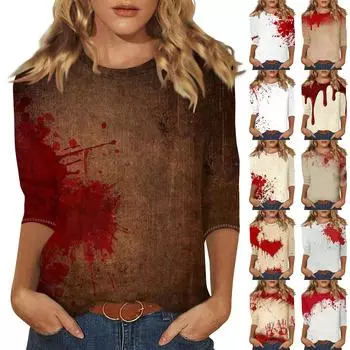 Женские повседневные футболки с рукавом 3/4 и топы с круглым вырезом S коричневый