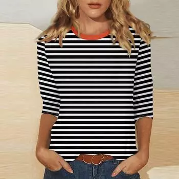 Женские повседневные футболки с рукавом 3/4, топы с круглым вырезом для женщин, женские топы и блузки 2024 года, нарядные топы для женщин, модные женские S