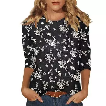 Женские повседневные футболки с рукавом 3/4 Топы с круглым вырезом Топы для женщин Женские топы и блузки Нарядные топы для женщин Модные женские S