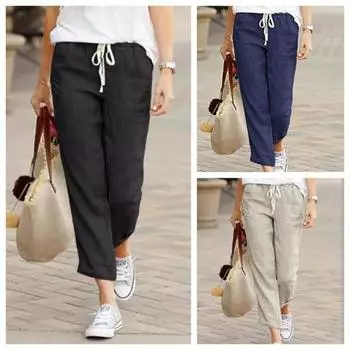 Женские повседневные хлопковые брюки из конопли, однотонные эластичные брюки с высокой талией и до щиколотки, простые многоцветные женские карманные брюки на весну, лето и осень S мандариновый