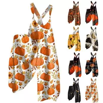 Женские повседневные и модные брюки на бретелях, свободный комбинезон в стиле ретро с принтом и карманами XL чёрный