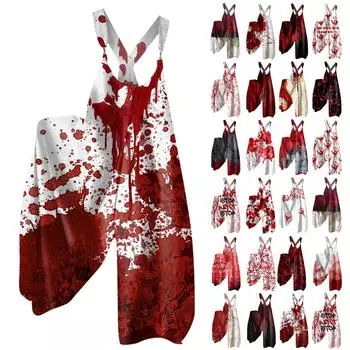 Женские повседневные и модные брюки на бретелях, свободный комбинезон в стиле ретро с принтом и карманами XXL