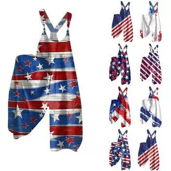 Женские повседневные и модные летние брюки на бретелях, свободный комбинезон с принтом на каждый день и карманами L синий