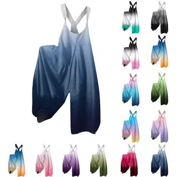 Женские повседневные и модные летние брюки на бретелях, свободный комбинезон в стиле ретро с градиентом и карманами L армия зеленый