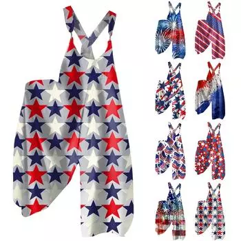 Женские повседневные и модные летние брюки на бретелях, свободный комбинезон с принтом на каждый день и карманами L