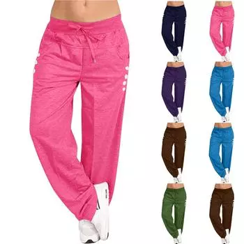 Женские повседневные и модные однотонные свободные прямые брюки L