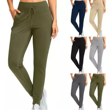 Женские повседневные и модные свободные однотонные повседневные брюки с высокой талией и карманами на шнурке S