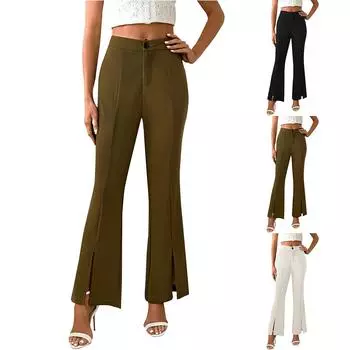 Женские повседневные и удобные эластичные прямые брюки с высокой талией и пуговицами, расклешенные на пуговицах L чёрный