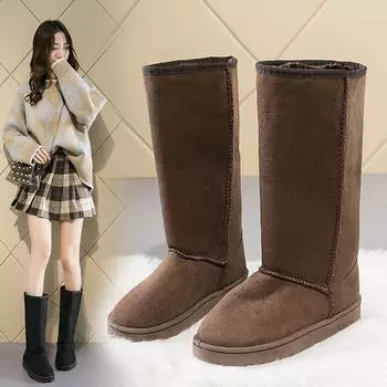 Женские повседневные и удобные зимние ботинки для снега с круглым носком и толстой подошвой из однотонного бархата, теплые и модные, длиной до середины голени 41 чёрный