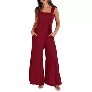 Женские повседневные комбинезоны без рукавов, майка, длинные комбинезоны L винный