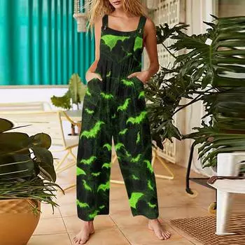 Женские повседневные комбинезоны, комбинезоны с регулируемыми бретелями, летние без рукавов, милые удобные комбинезоны с карманом XXL зелёный