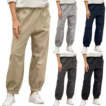 Женские повседневные комбинезоны с эластичным поясом на талии и широкими накладными карманами, брюки M чёрный