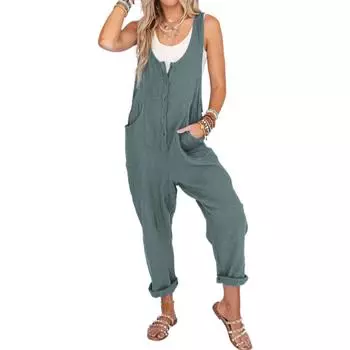 Женские повседневные комбинезоны с карманами, майка без рукавов, длинные комбинезоны L циан