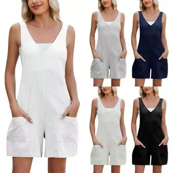 Женские повседневные комбинезоны с регулируемыми бретелями без рукавов летние милые удобные комбинезоны L бежевый