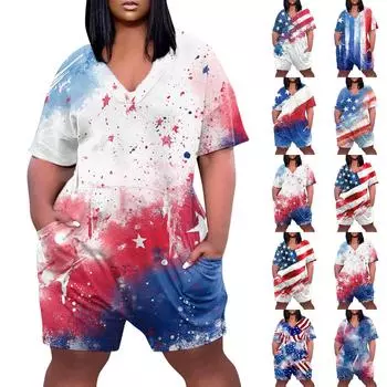 Женские повседневные комбинезоны с V-образным вырезом и карманами с коротким рукавом, широкие шорты, комбинезоны S