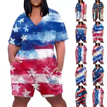 Женские повседневные комбинезоны с V-образным вырезом и карманами с коротким рукавом, широкие шорты, комбинезоны S красный