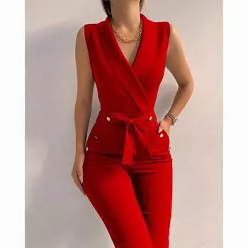 Женские повседневные комбинезоны с V-образным вырезом, широкие брюки, уличный комбинезон S чёрный