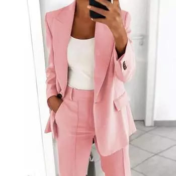 Женские повседневные костюмы из двух предметов, комплект из блейзера и брюк, офисная женская одежда, рабочая одежда с отложным воротником XXXL дубильная кора